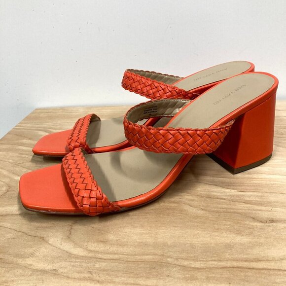Ann Taylor Peyton Sandals, Size 10 M, Orange Woven Braided Strappy Block Heel - Picture 1 of 7
